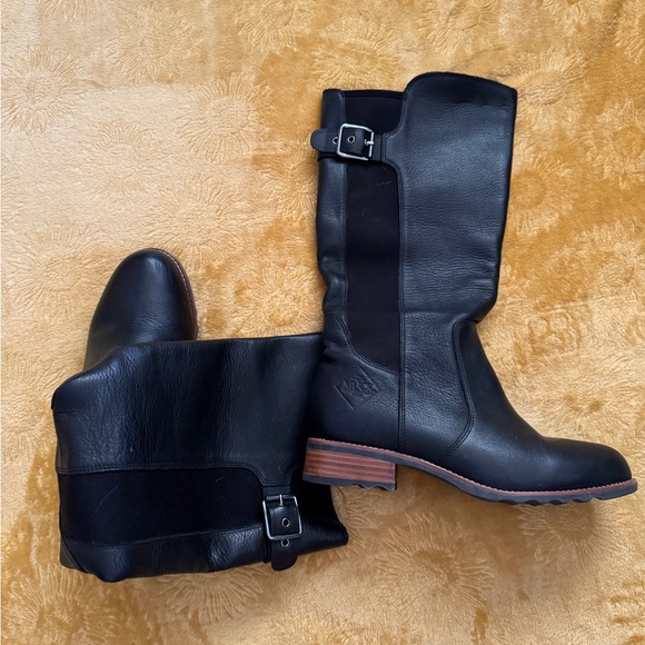 Black Leather Knee-High Muck Boots - Picture 1 of 4